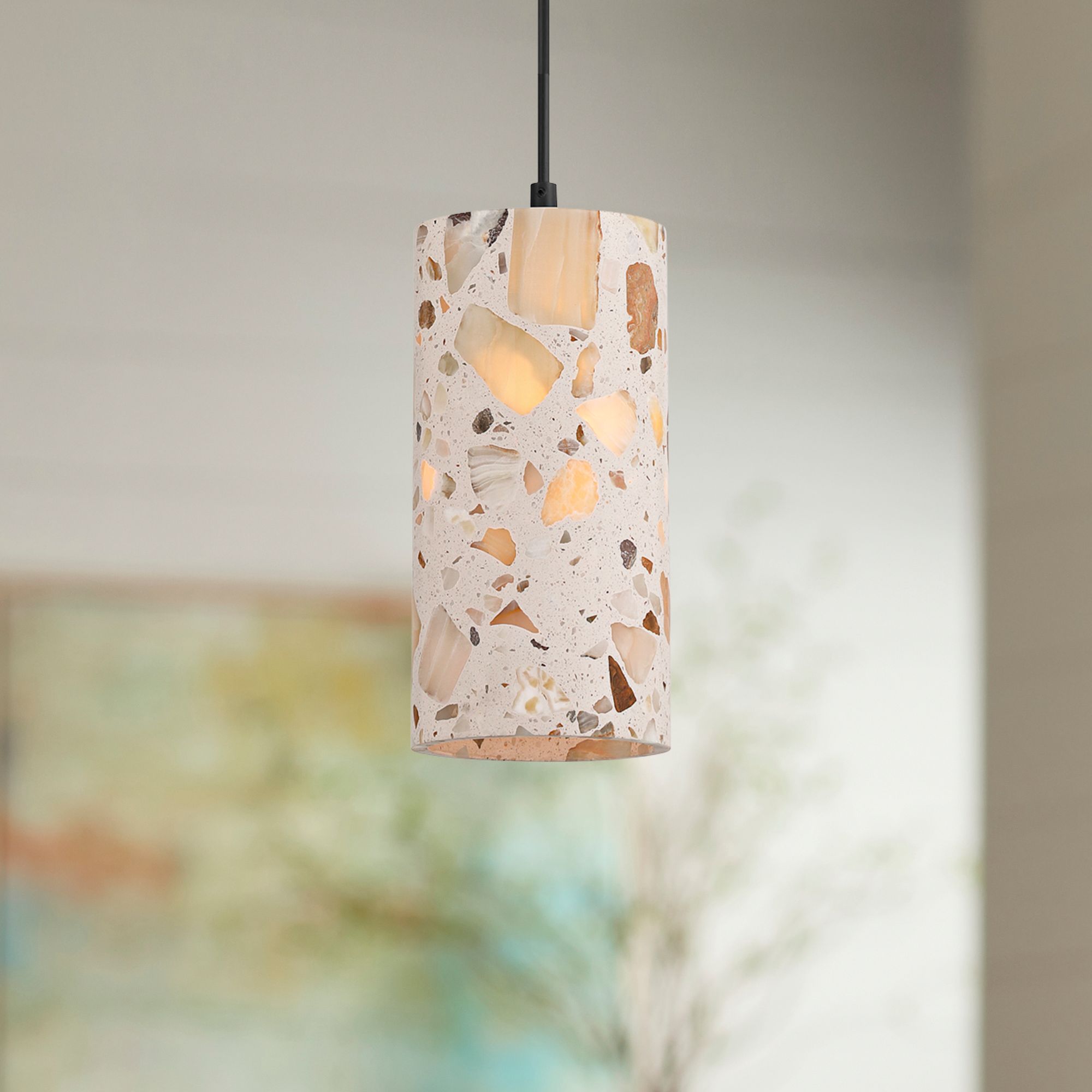 Image 1 Possini Euro Petroglyph 5" Wide Natural Stone Mini-Pendant Light in scene