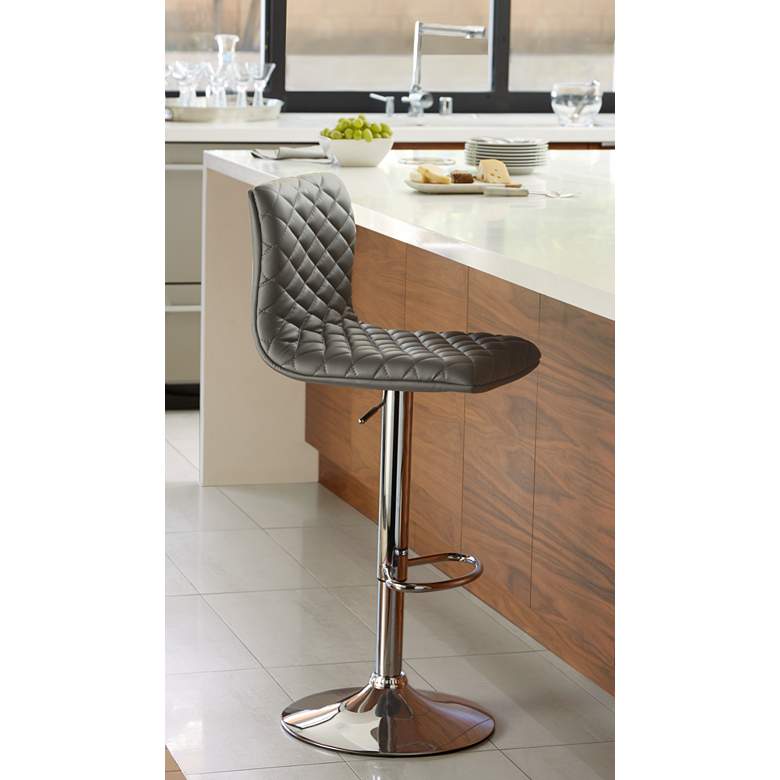 Image 1 Caviar Chrome and Gray Diamond Quilt Modern Adjustable Swivel Bar Stool in scene