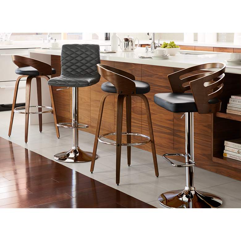 Image 5 Caviar Chrome and Gray Diamond Quilt Modern Adjustable Swivel Bar Stool in scene