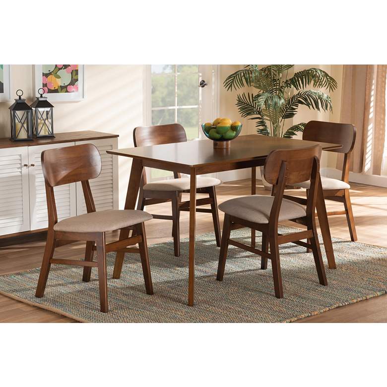 Image 1 Euclid Sand Fabric and Walnut Brown 5-Piece Dining Table Set in scene