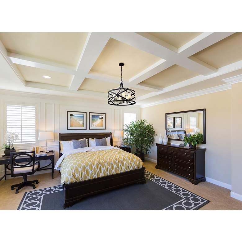 Image 1 Malcalester 24" Wide Brushed Nickel and Matte Black 6-Light Pendant in scene