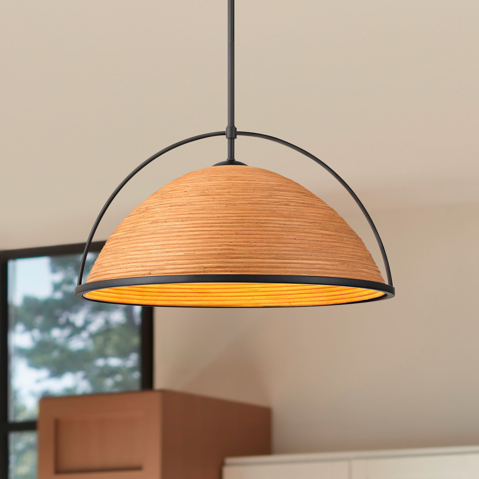 Watch A Video About the Possini Euro William Black and Rattan 4 Light Pendant