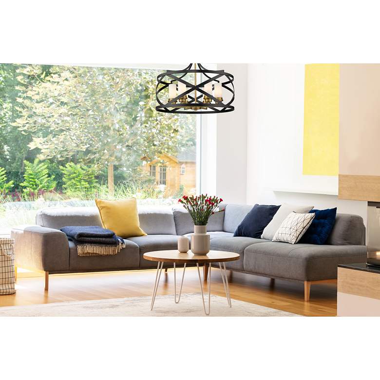 Image 1 Malcalester 24" Wide Matte Black Olde Brass 6-Light Pendant in scene