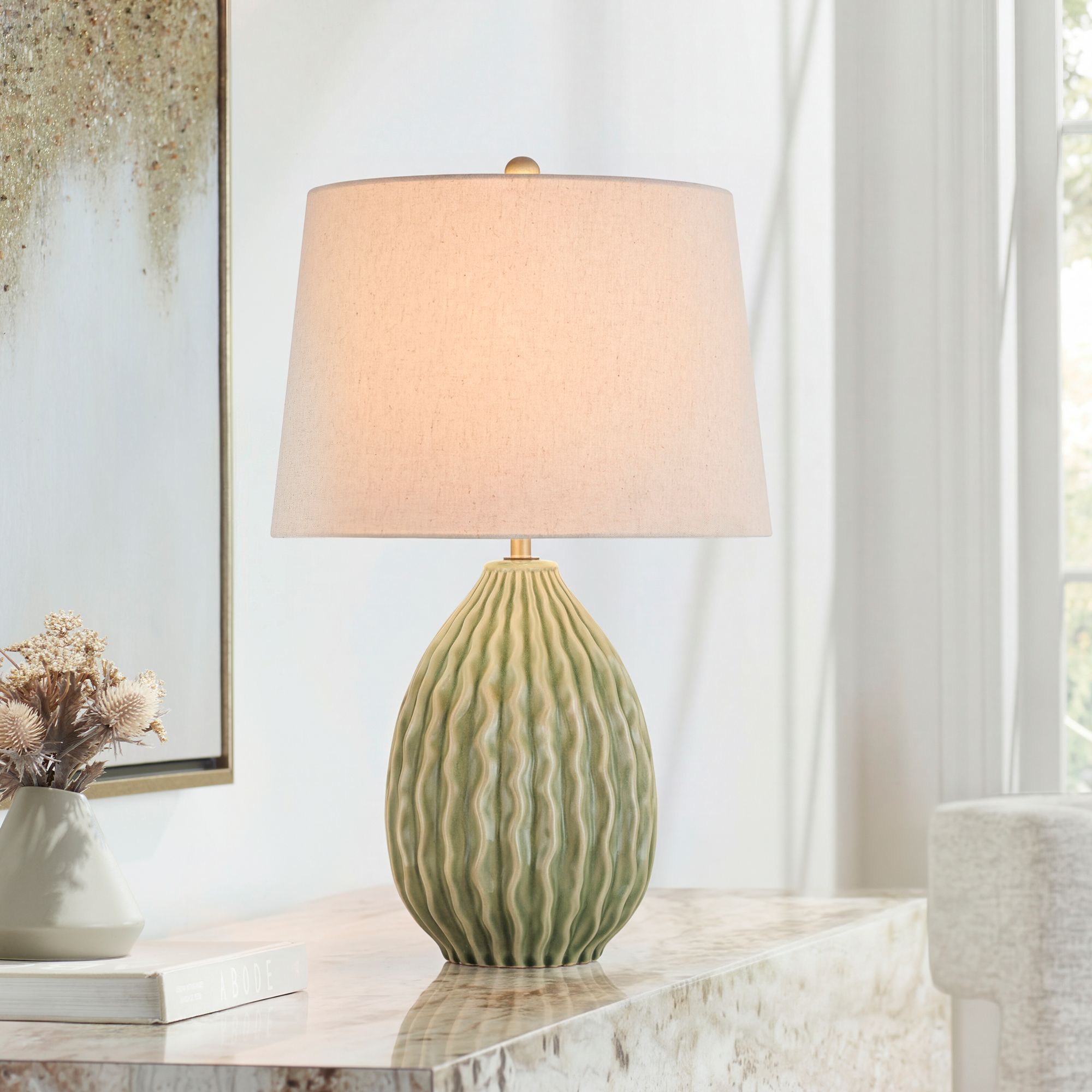 Eugene 20 1/4" High Wavy Green Ceramic Gourd Accent Table Lamp in scene