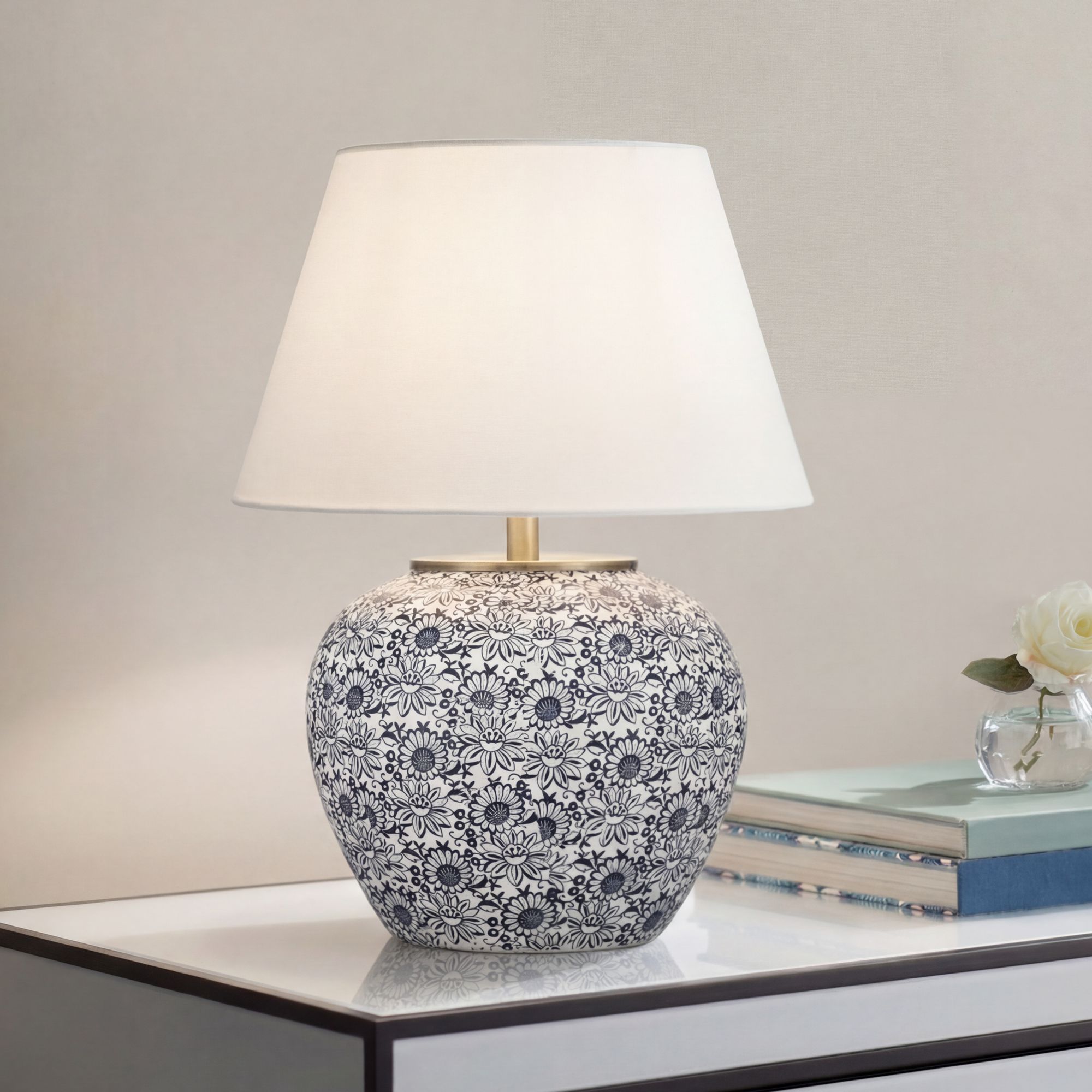 Image 1 Briar 15"H Blue and White Ceramic Flower Design Living Room Table Lamp in scene