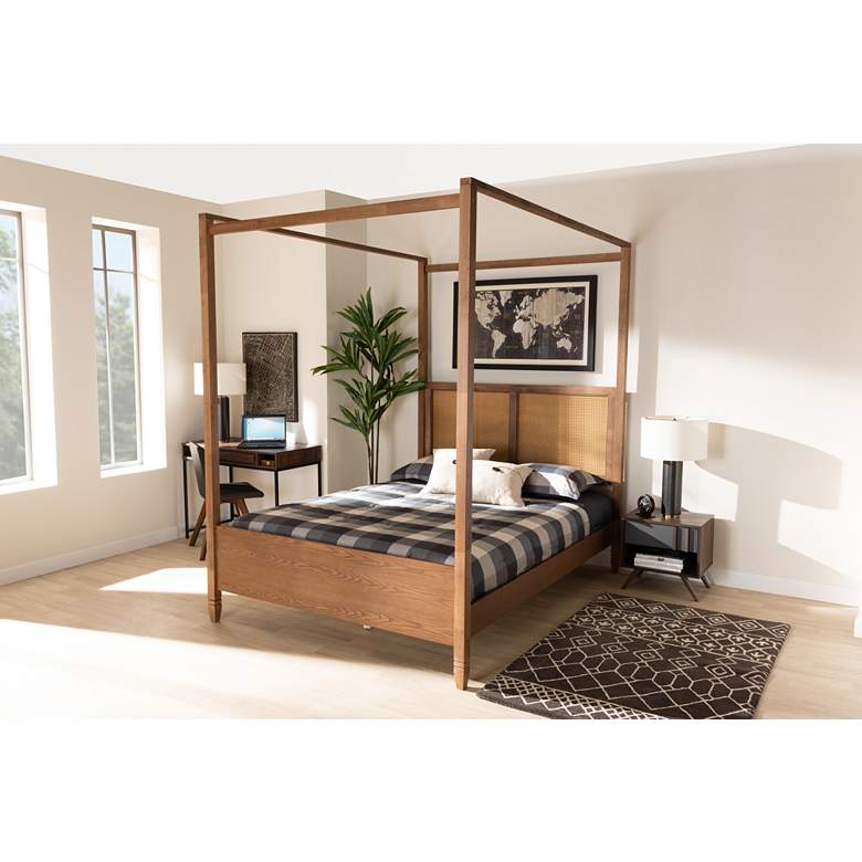 Image 1 Baxton Studio Malia Walnut Brown Wood Queen Size Canopy Bed in scene