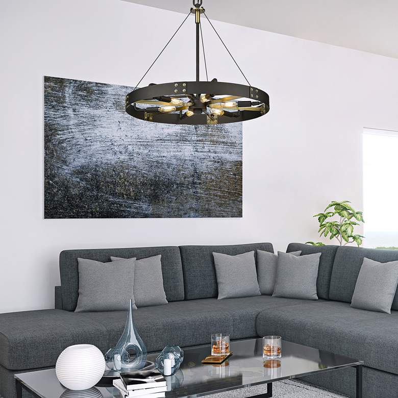 Image 1 Vaughn 22 1/2" Wide Natural Black 6-Light Chandelier With Aged Brass in scene
