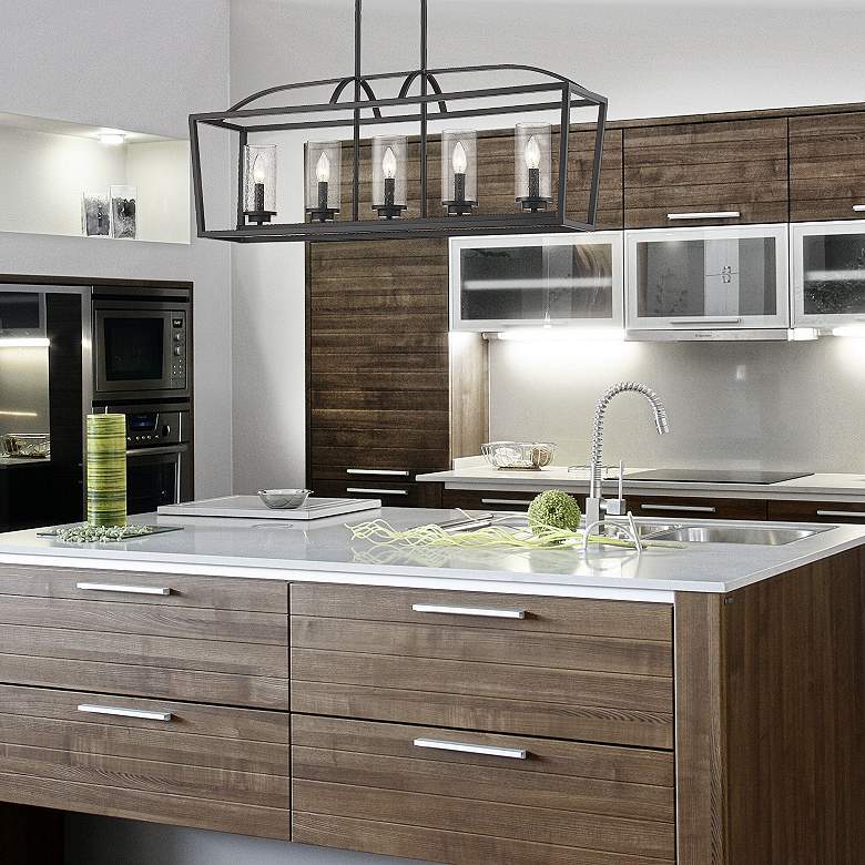 Image 1 Golden Lighting Mercer 38 1/4" Wide Black Metal 5-Light Linear Pendant in scene