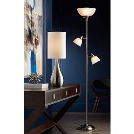 Image1 of 360 Lighting Ellery 72" Nickel Tree Torchiere 3-Light Floor Lamp in scene
