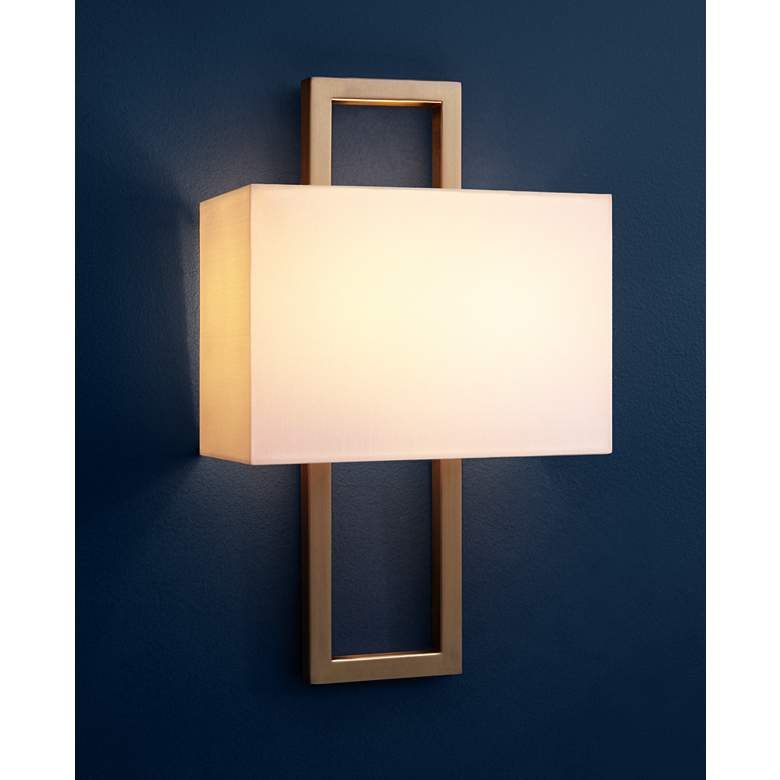 Image 1 Possini Euro Modena 15 1/2" High French Brass Rectangular Wall Sconce in scene