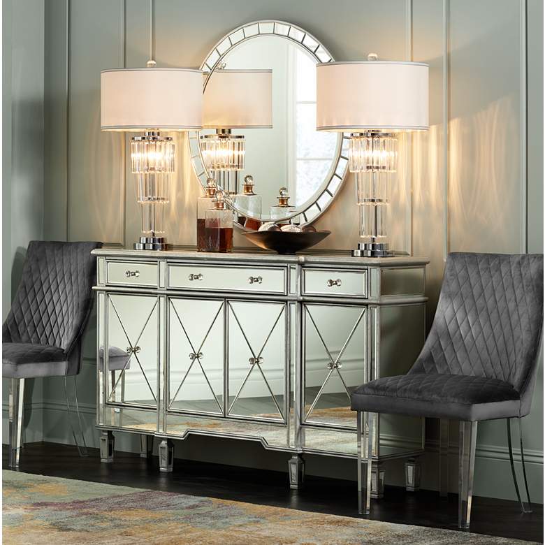 Image 1 Cablanca 60 inch Wide 4-Door 3-Drawer Silver Mirrored Cabinet in scene