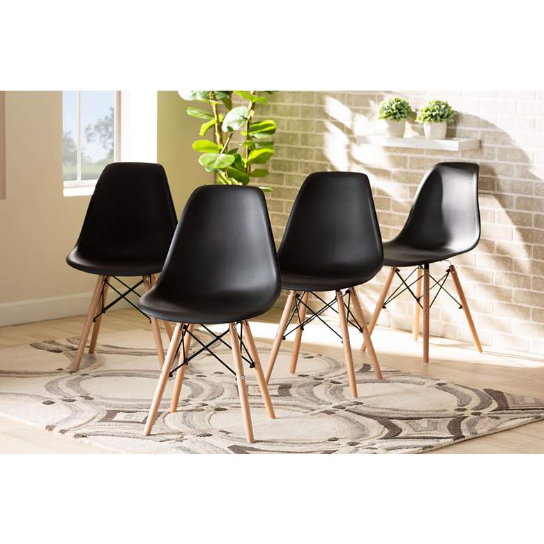 Image 1 Jaspen Black Plastic Oak Brown Wood Dining Chairs Set of 4 in scene