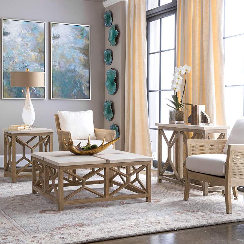 Image 1 Catali 22"W Ivory Limestone Oatmeal Wood Square End Table in scene