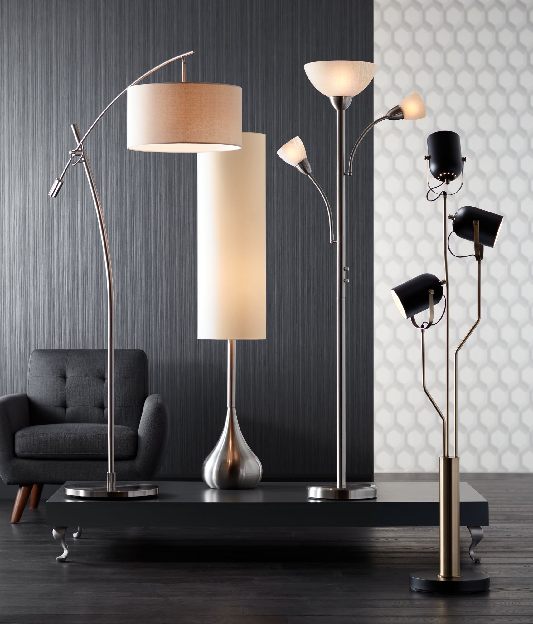 Possini Euro Raymond Brushed Nickel Adjustable Boom Arc Floor Lamp in scene