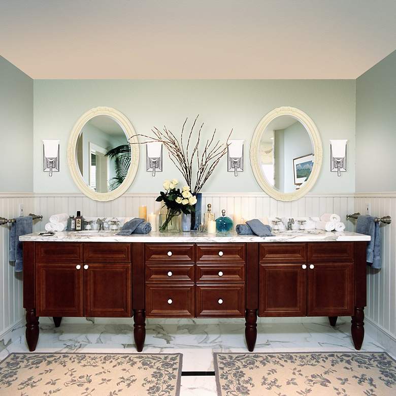 Image 6 Howard Elliott Emma 25" x 33" Glossy White Oval Wall Mirror in scene