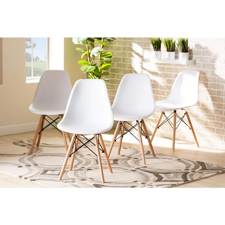Image 1 Jaspen White Plastic Oak Brown Wood Dining Chairs Set of 4 in scene