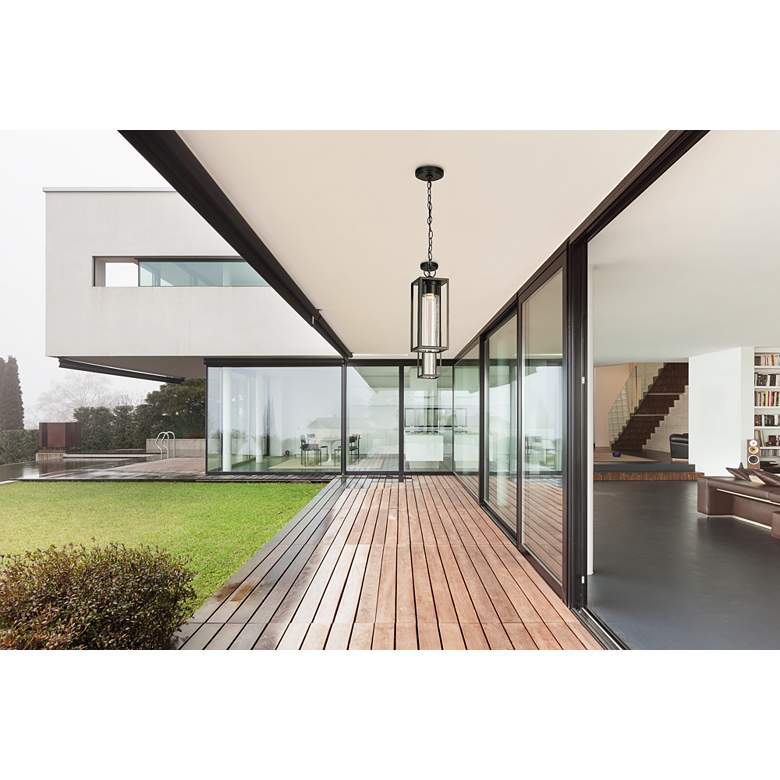 Image 1 Walker Hill 14 1/2 inchH Matte Black LED Outdoor Hanging Light in scene