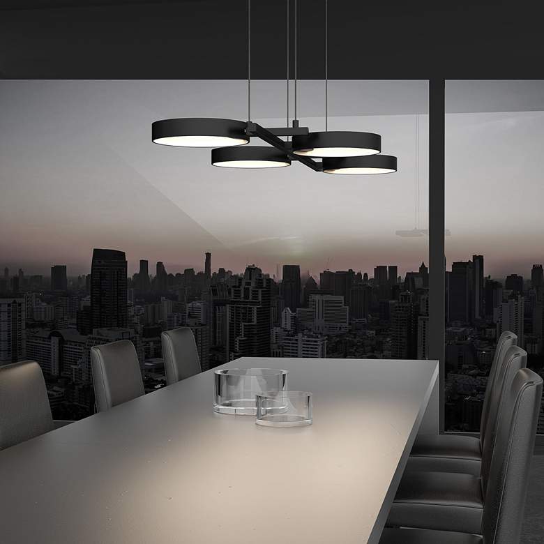 Image 1 Light Guide 37.5" Wide 4.Light Satin Black Ring LED Pendant in scene