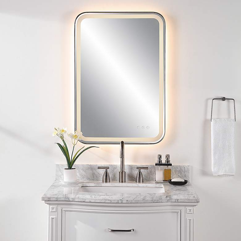 Image 1 Uttermost Crofton Black 22.3" x 32.3" Lighted LED Vanity Mirror in scene