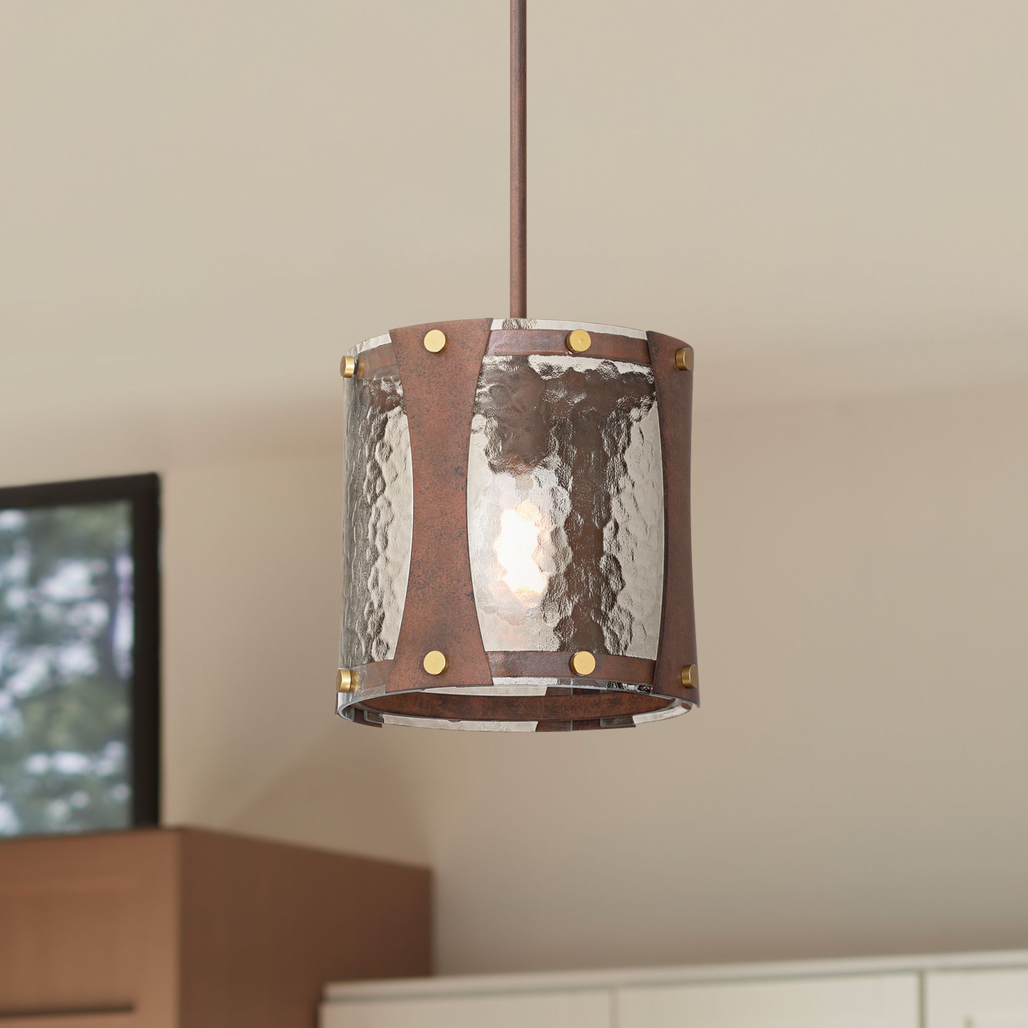 Image 1 Fable 10 1/4" Wide Rust Brown and Antique Brass Mini Pendant Light in scene