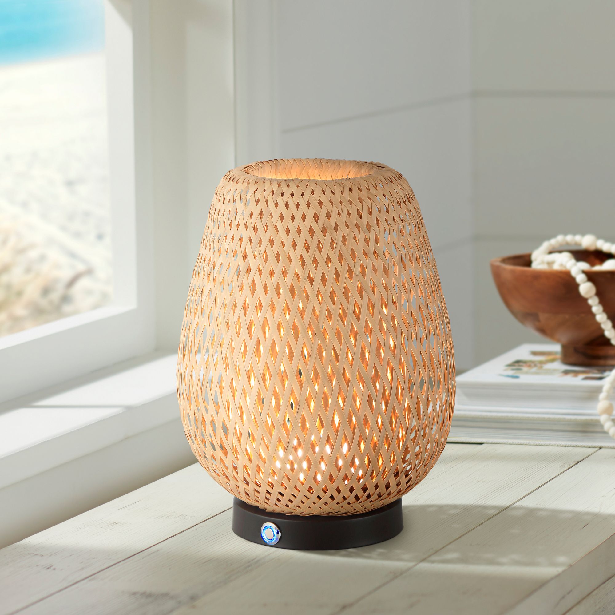 Image 1 Beliz 12" High Rattan 3-Way Cordless Accent Table Lamp in scene