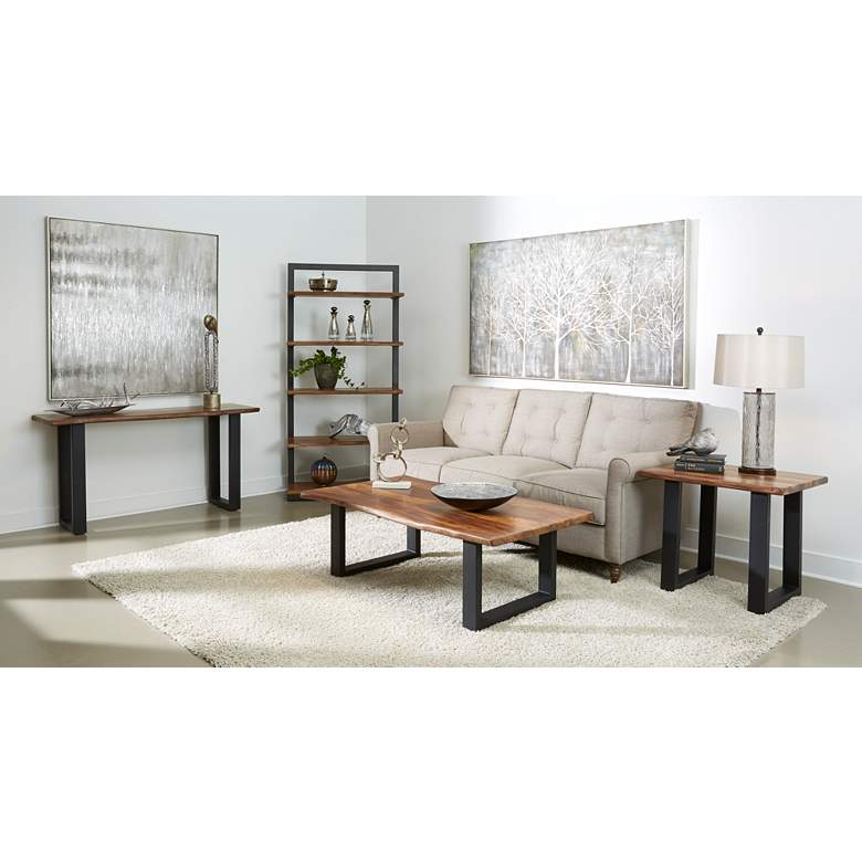 Image 1 Raw Edge Brownstone 28" Wide Black and Wood End Table in scene