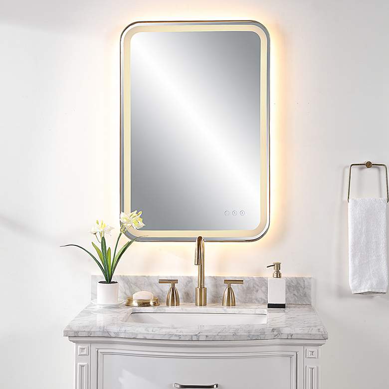 Image 1 Uttermost Crofton Brass 22.3 inch x 32.3 inch Lighted LED Vanity Mirror in scene