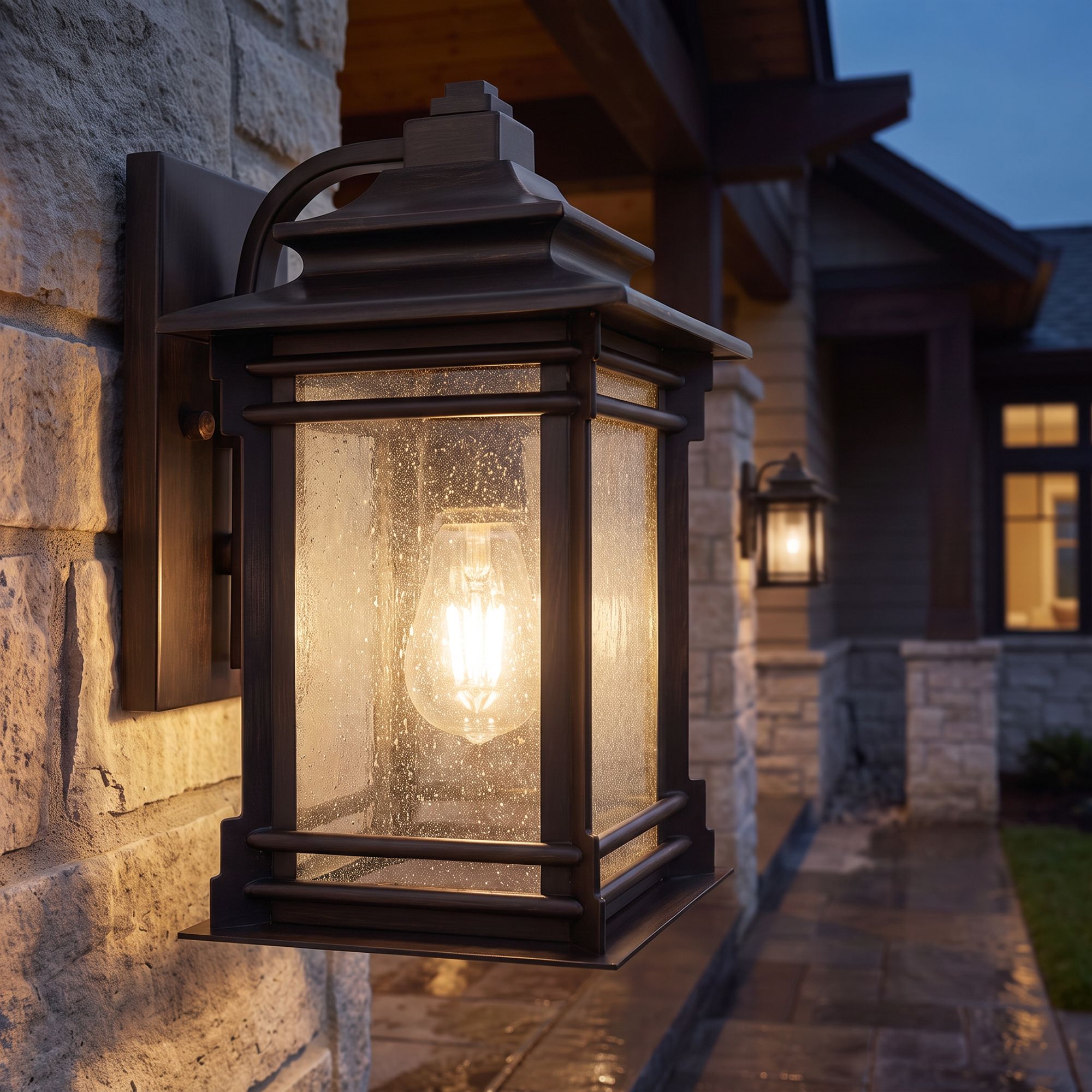 Image 1 Franklin Iron Works Hickory Point 12" Walnut Bronze Outdoor Wall Light in scene