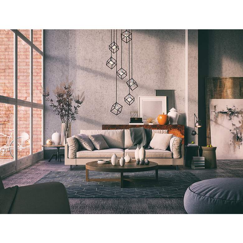 Image 1 Vertical 23 1/2" Wide Matte Black and Nickel 7-Light Pendant in scene