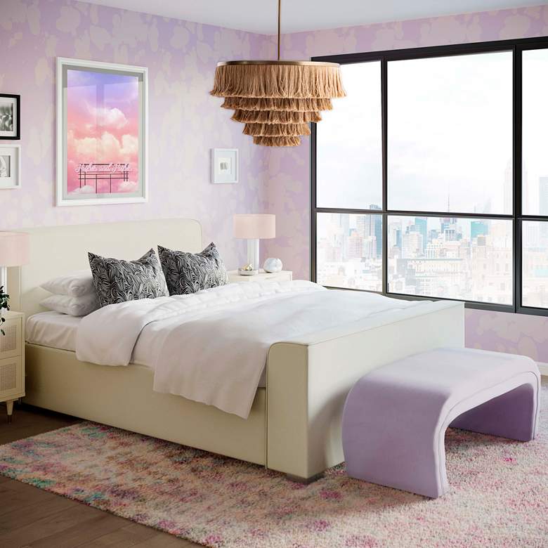 Image 1 TOV Kenya 48" Wide Modern Purple Lavender Velvet Fabric Rocks Bench in scene