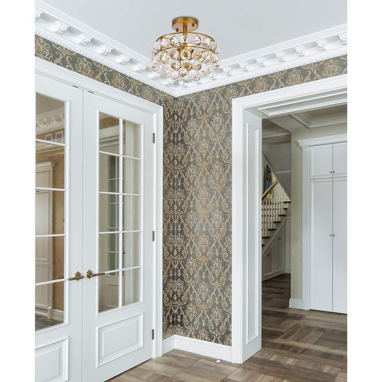 Image 1 Savannah 12" Wide Brass and Clear Crystal Ceiling Light in scene
