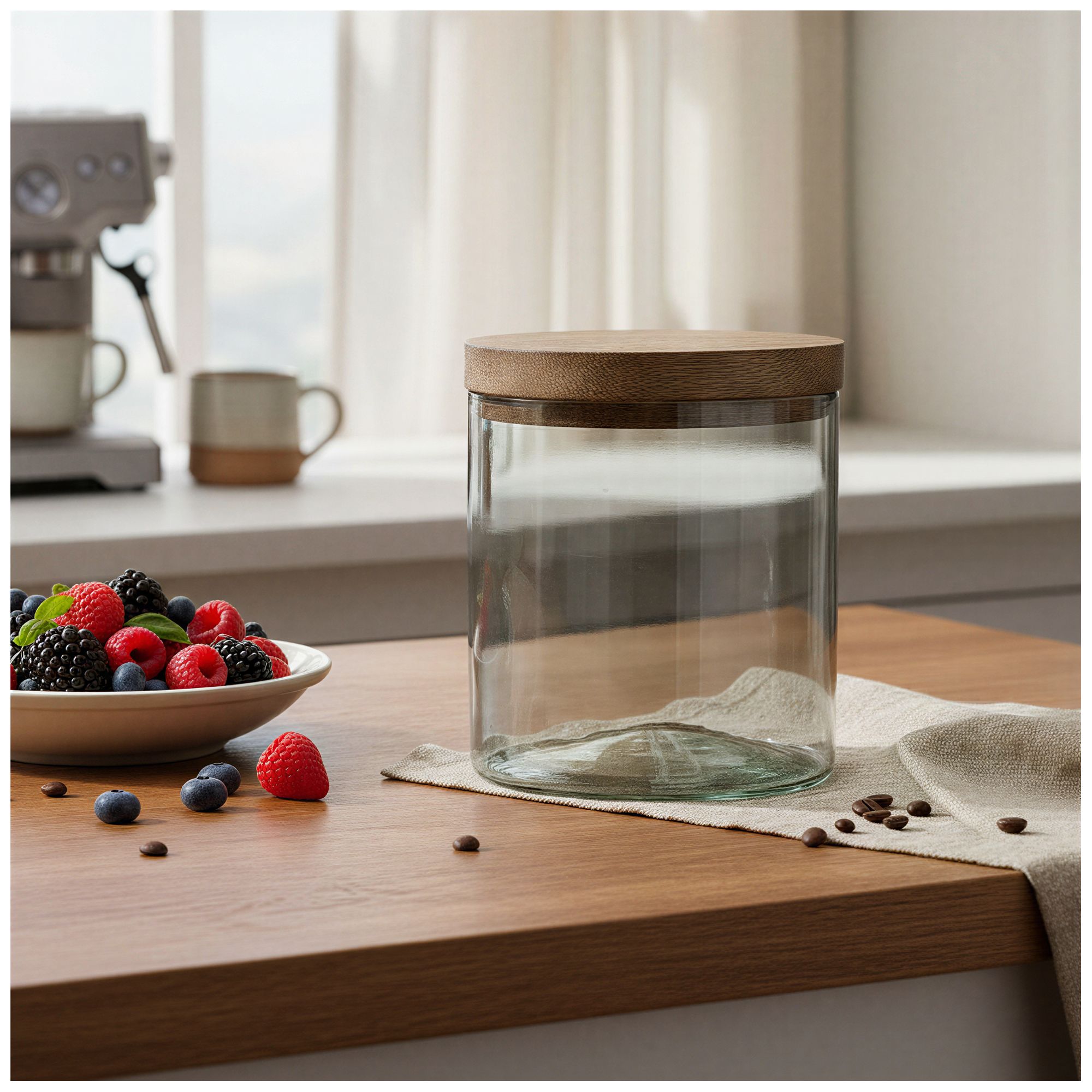 Image 4 1.75 Cup Hand-Blown Glass Jar with Natural Mango Wood Lid, Clear more views