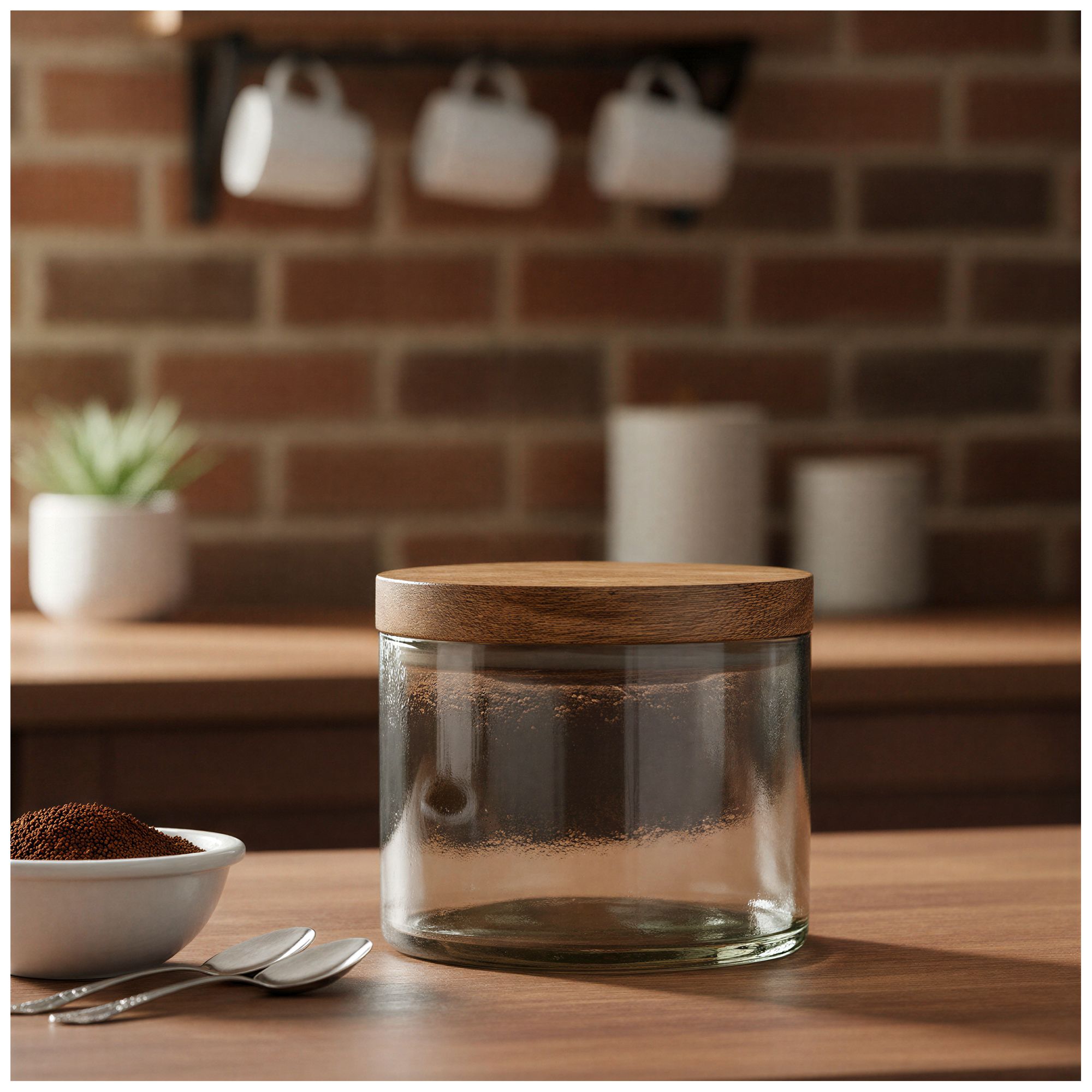 Image 4 1 Cup Hand-Blown Glass Jar with Natural Mango Wood Lid, Clear more views