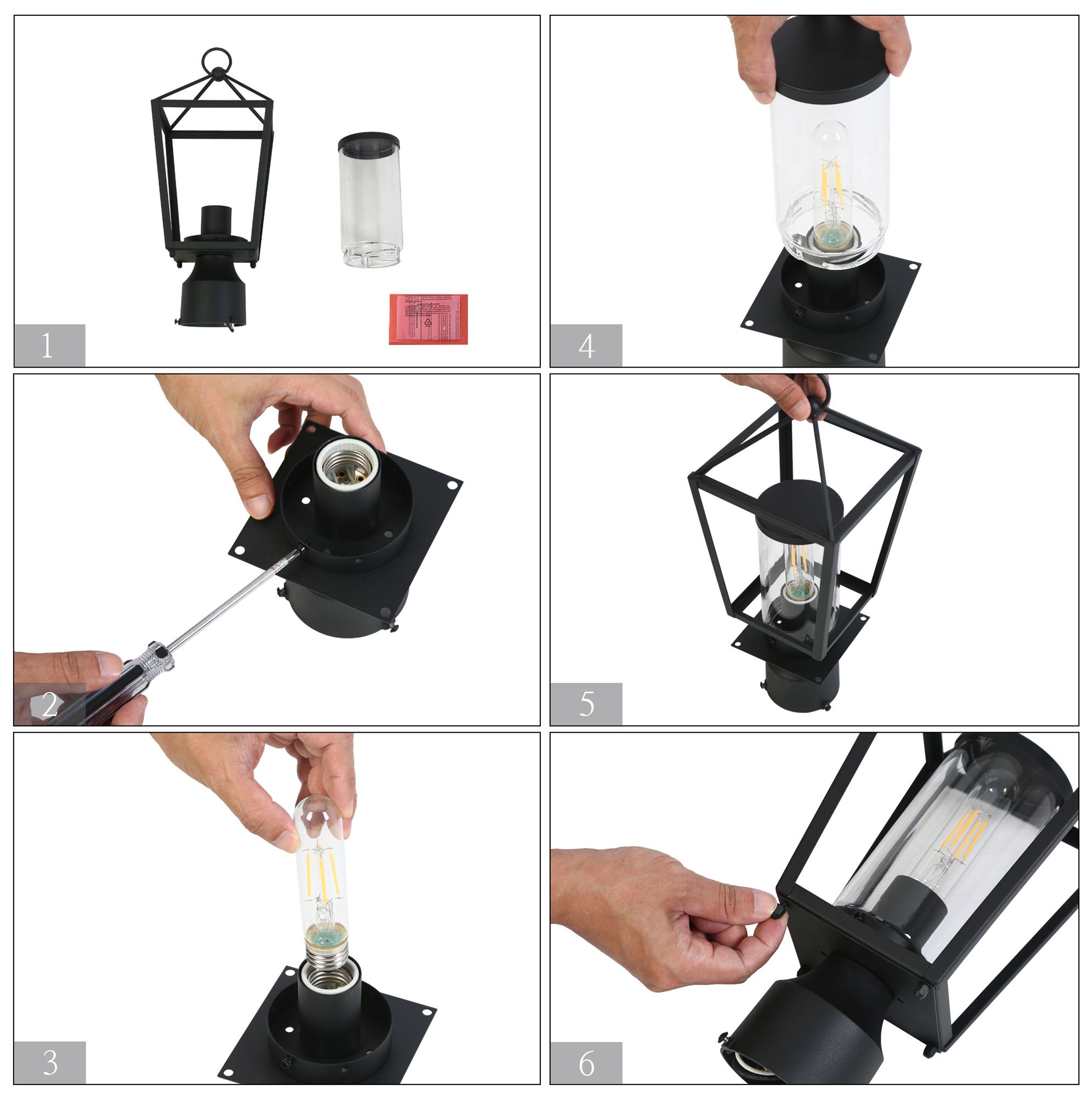 Image 7 1-Light 14.6"H Geometric Black Post Lamp more views