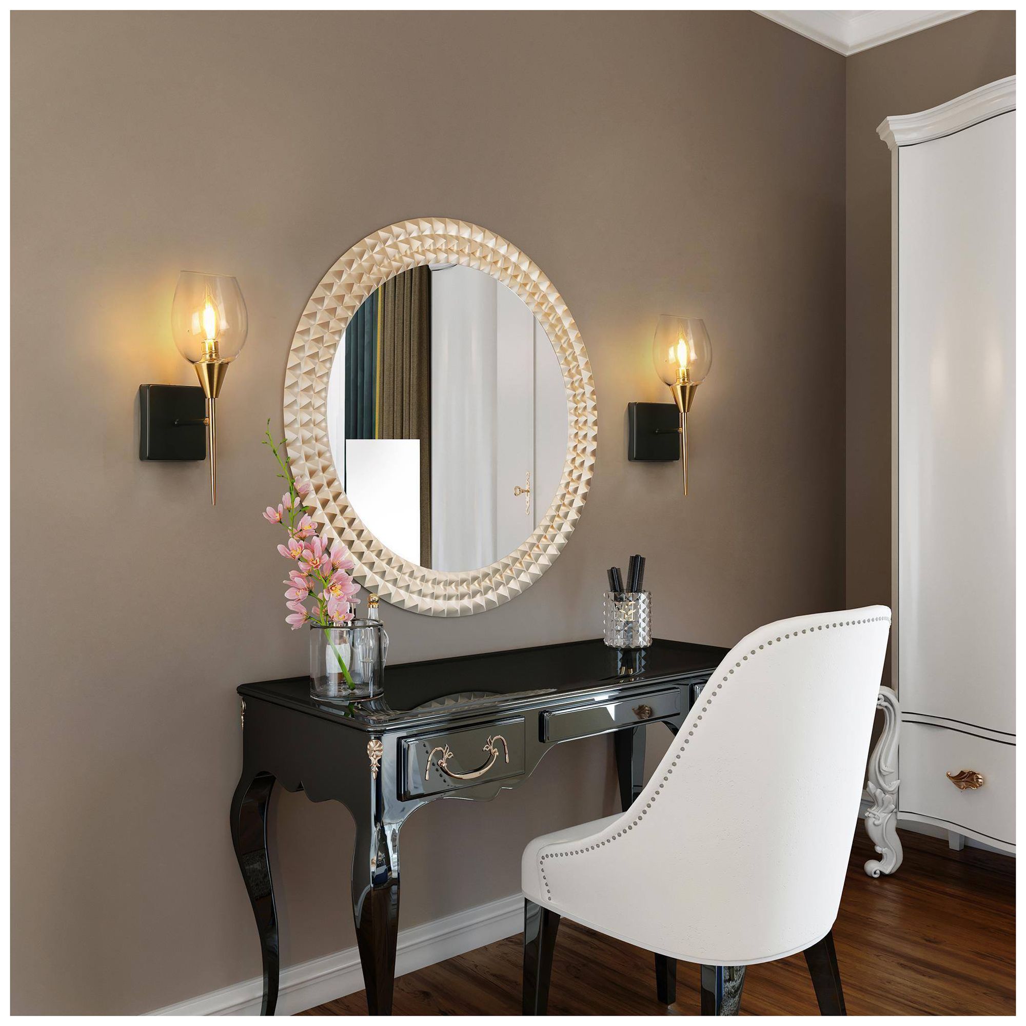 1-Light 14.6"H Wine glass Matt Black and Plated Brass Wall Lamp