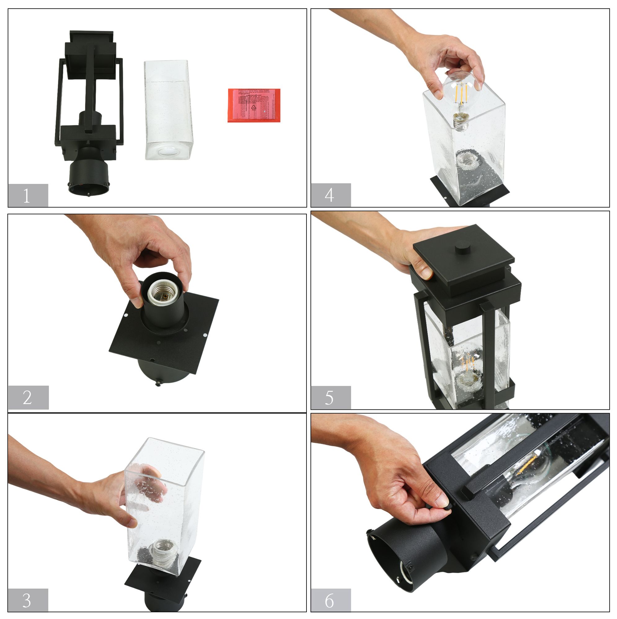 Image 6 1-Light 14.8"H Rectangle Black Post Lamp more views