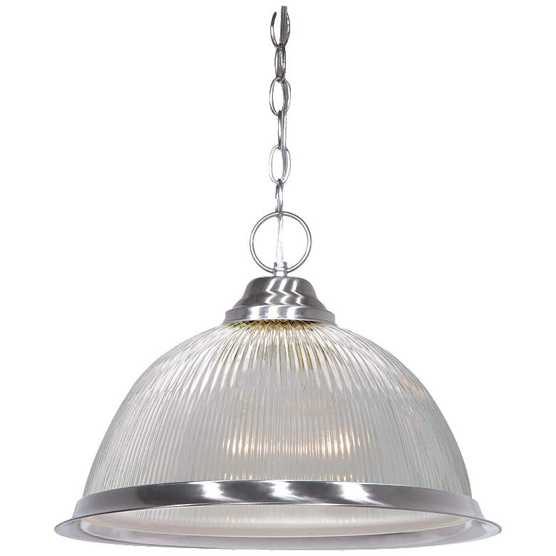 Image 1 1 Light - 15 inch - Pendant - Clear Prismatic Dome - Brushed Nickel Finish
