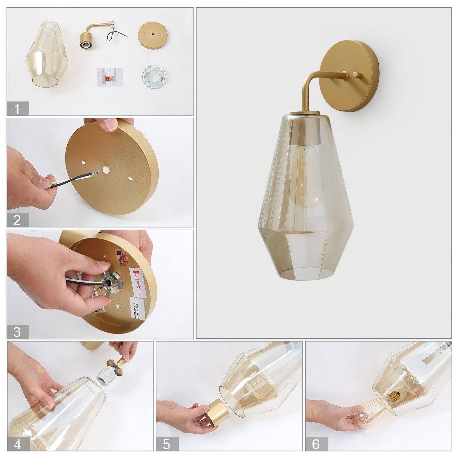 Image 6 1-light 16.1"H Geometric Gold Wall Lamp more views