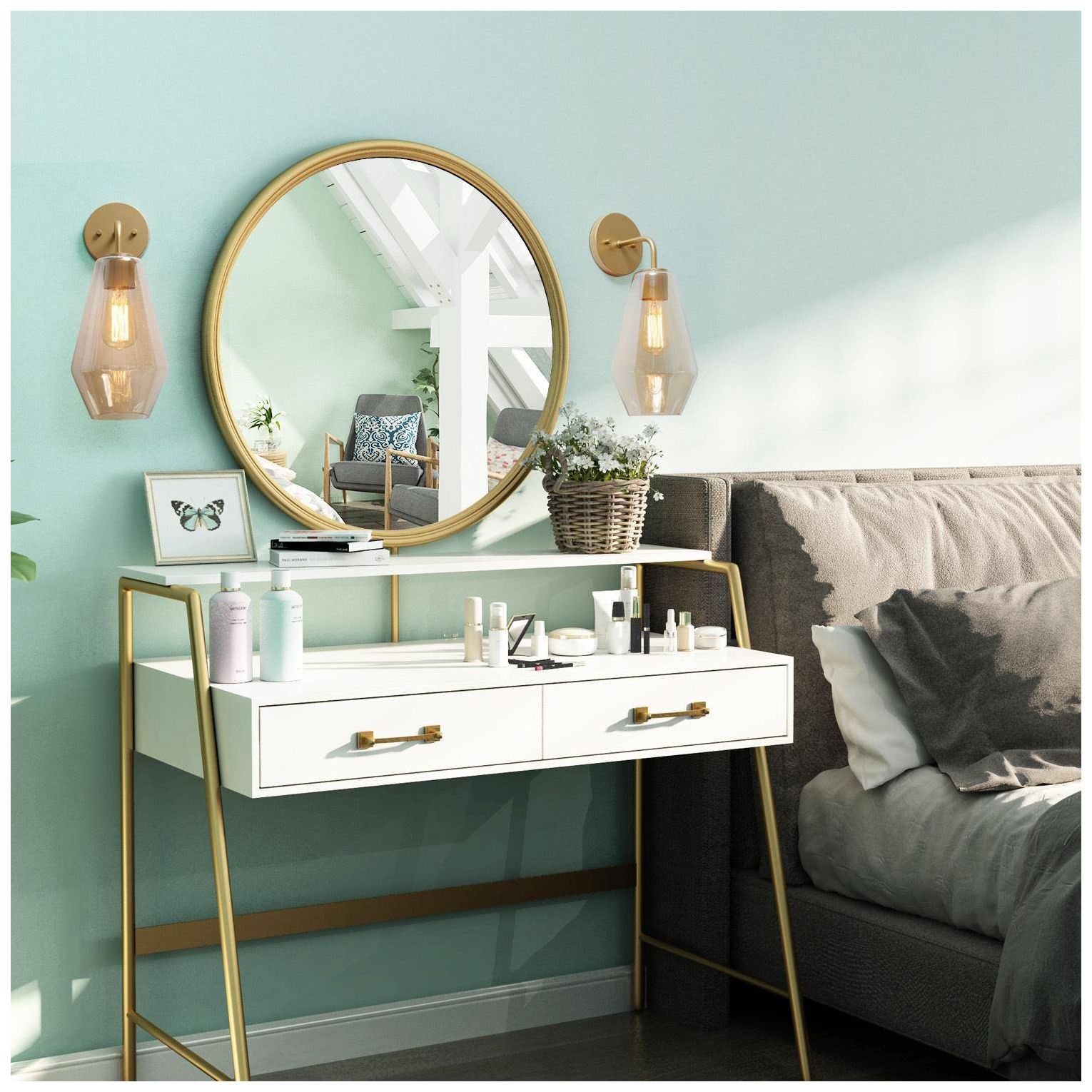 Image 7 1-light 16.1"H Geometric Gold Wall Lamp more views