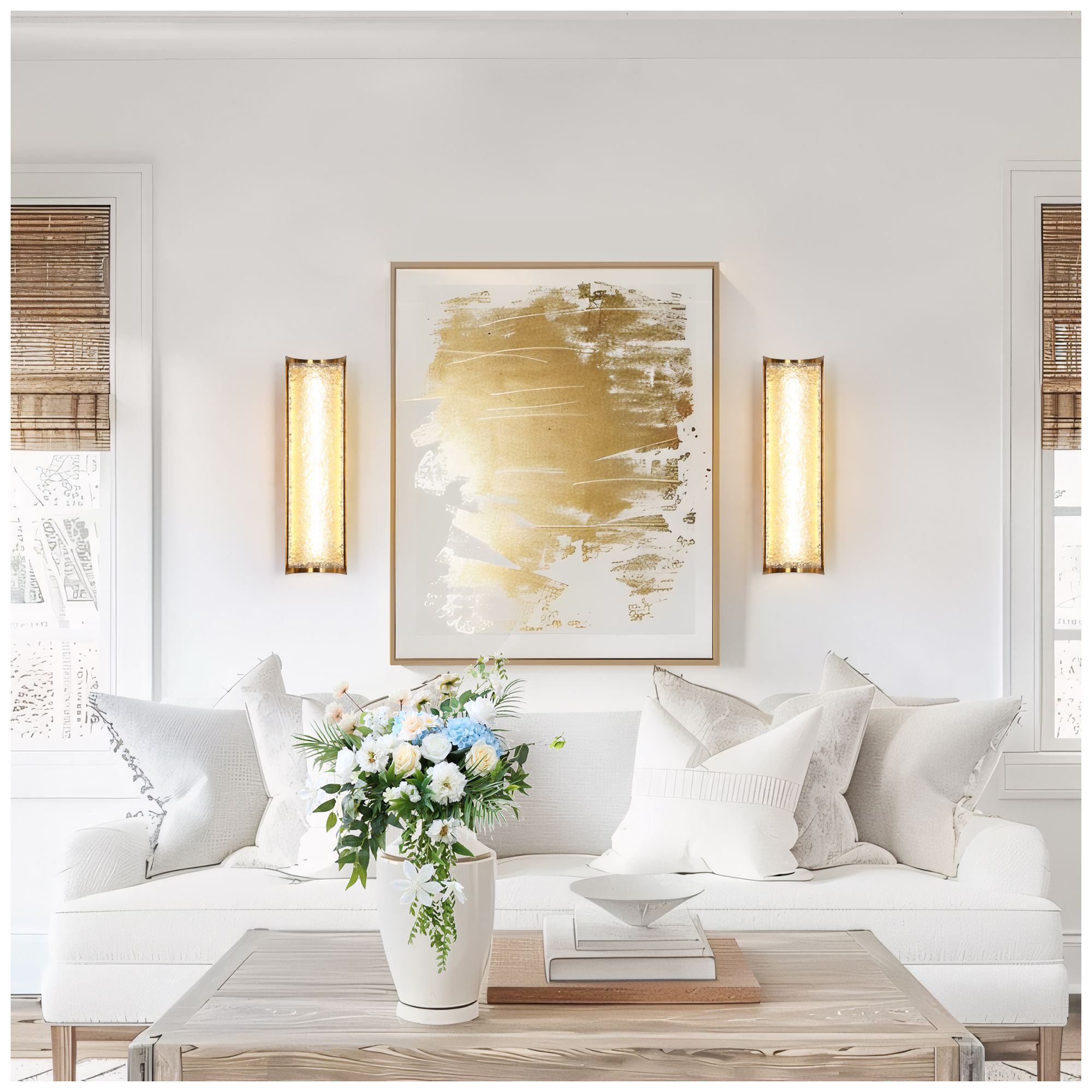 1-Light 23.6"H Rectangle Matt Black and Brass Wall Lamp