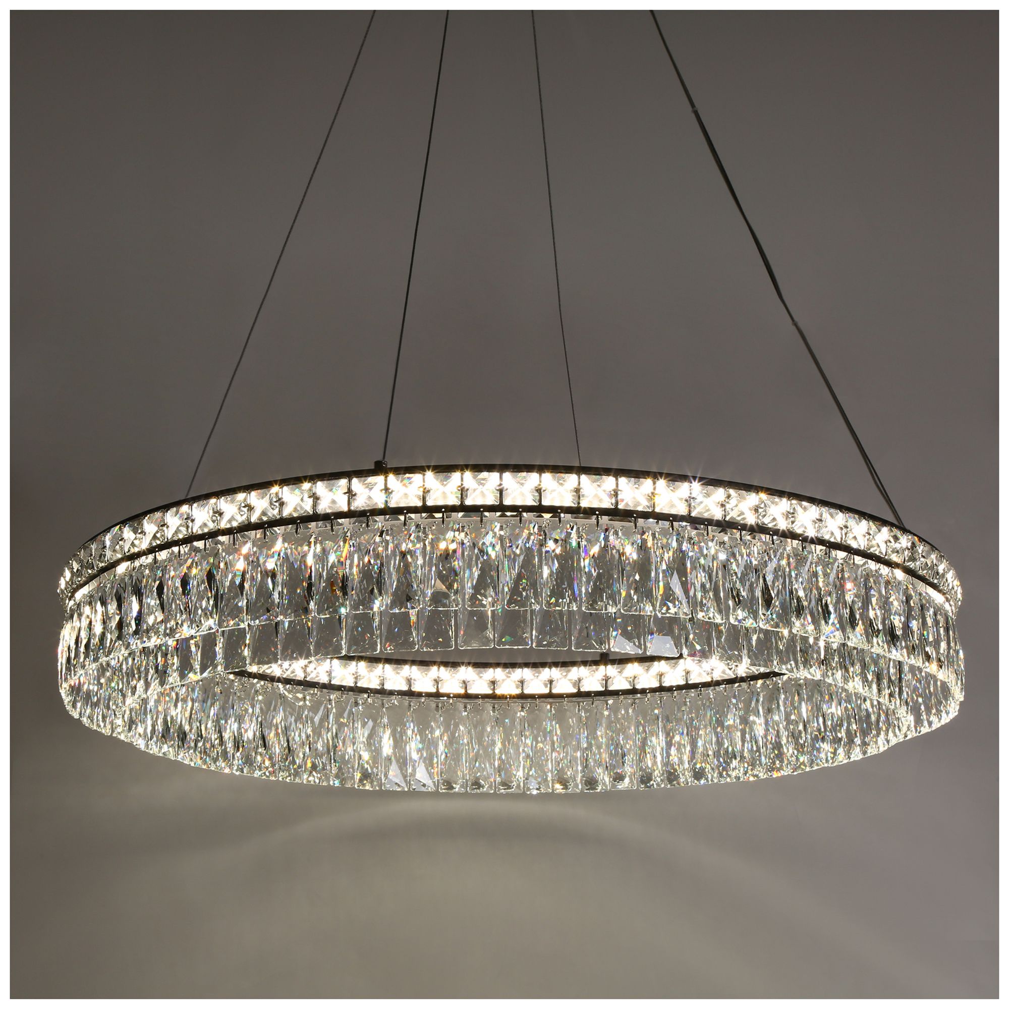 Image 2 1-Light 33.5"W Ring Matte Black Crystal Chandelier Led more views