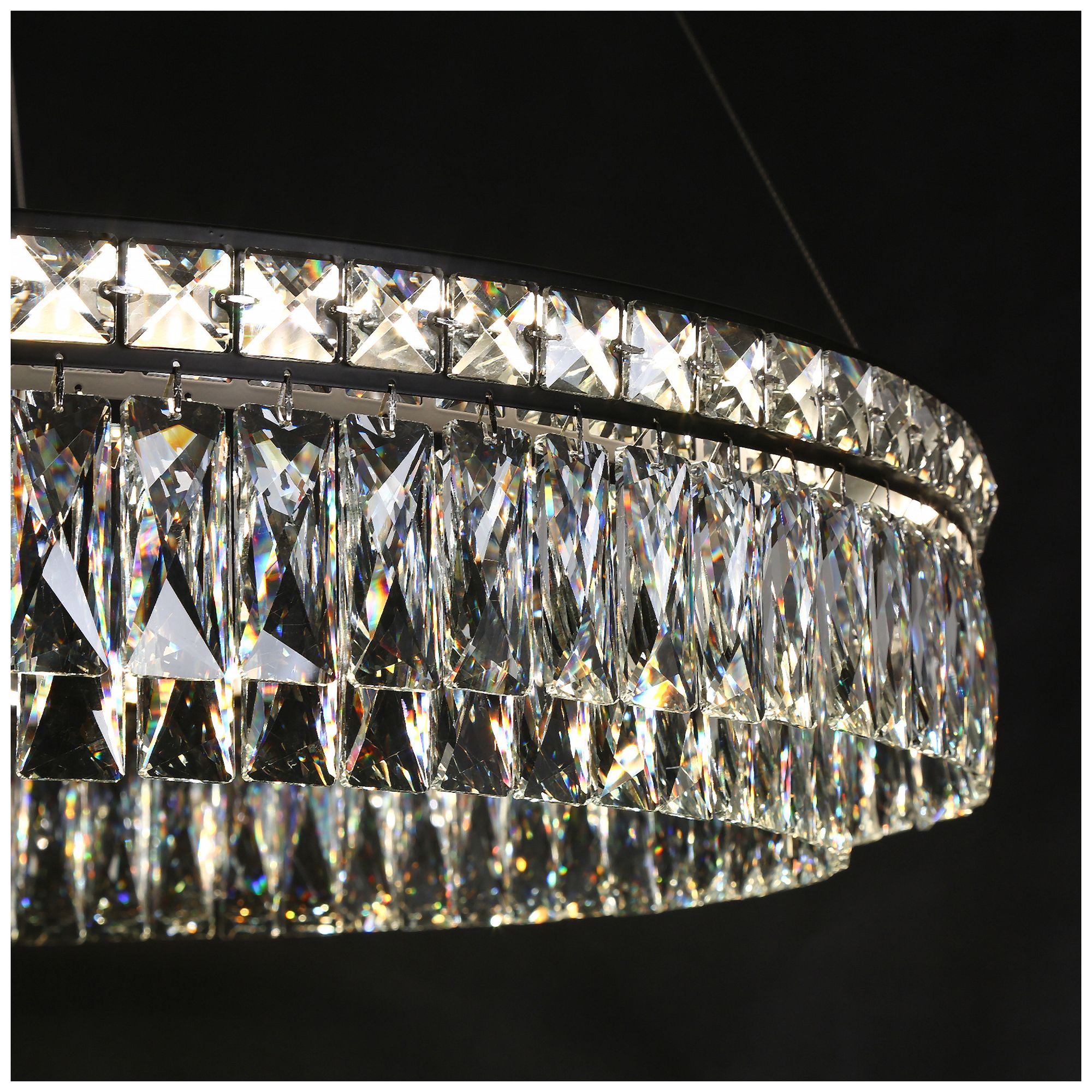 Image 3 1-Light 33.5"W Ring Matte Black Crystal Chandelier Led more views