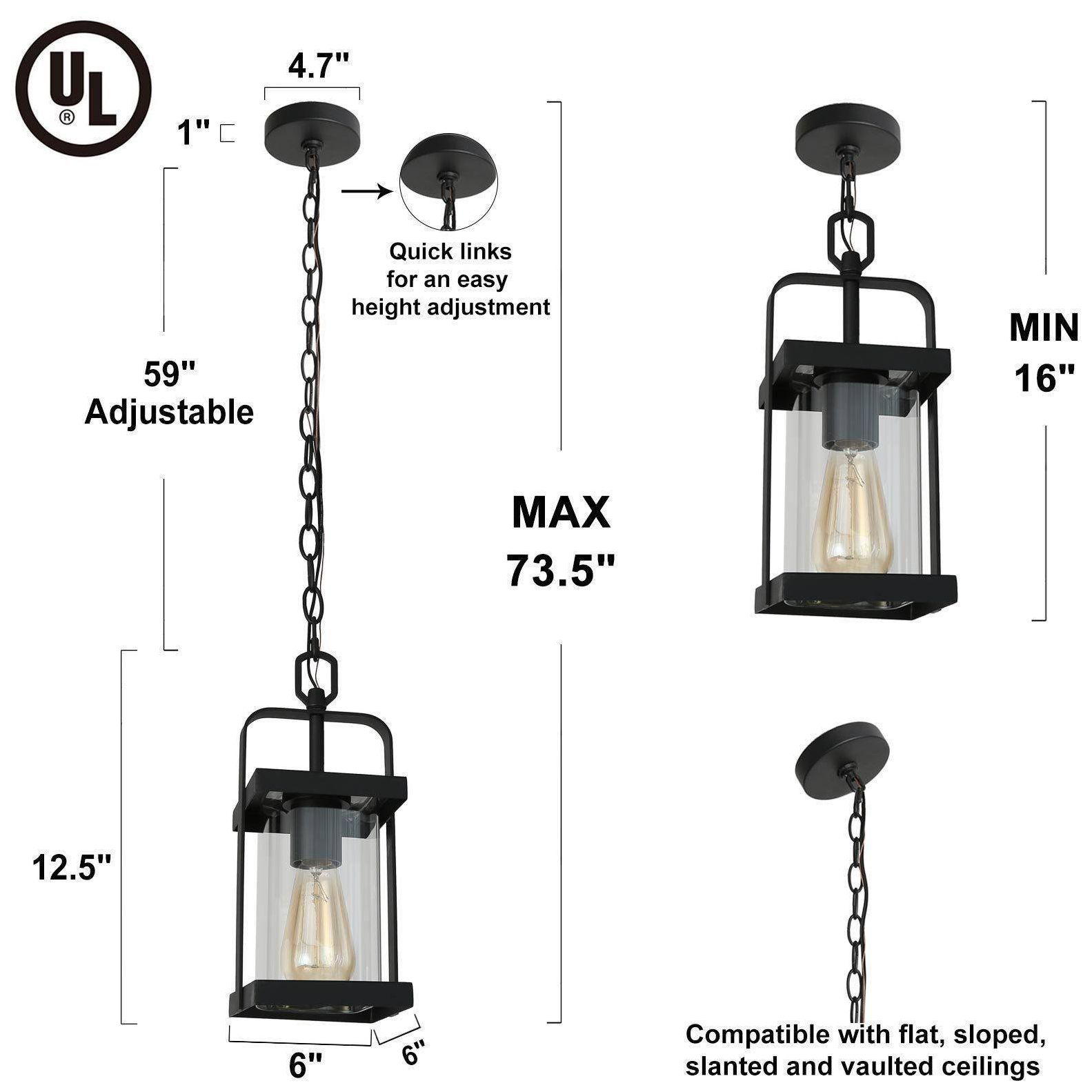 Image 5 1-Light 5.1"W Rectangle Black Pendant Lights more views