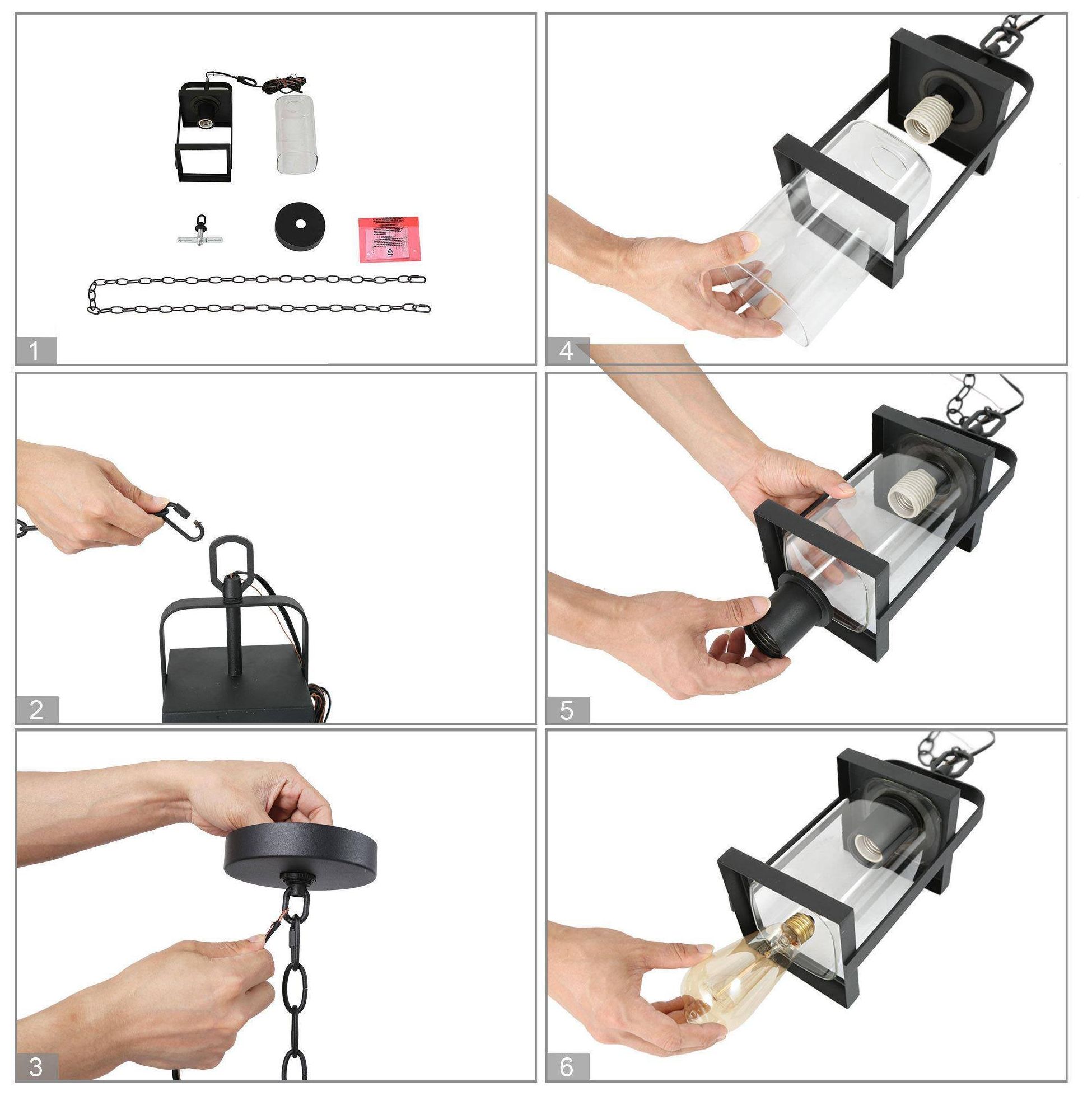 Image 6 1-Light 5.1"W Rectangle Black Pendant Lights more views