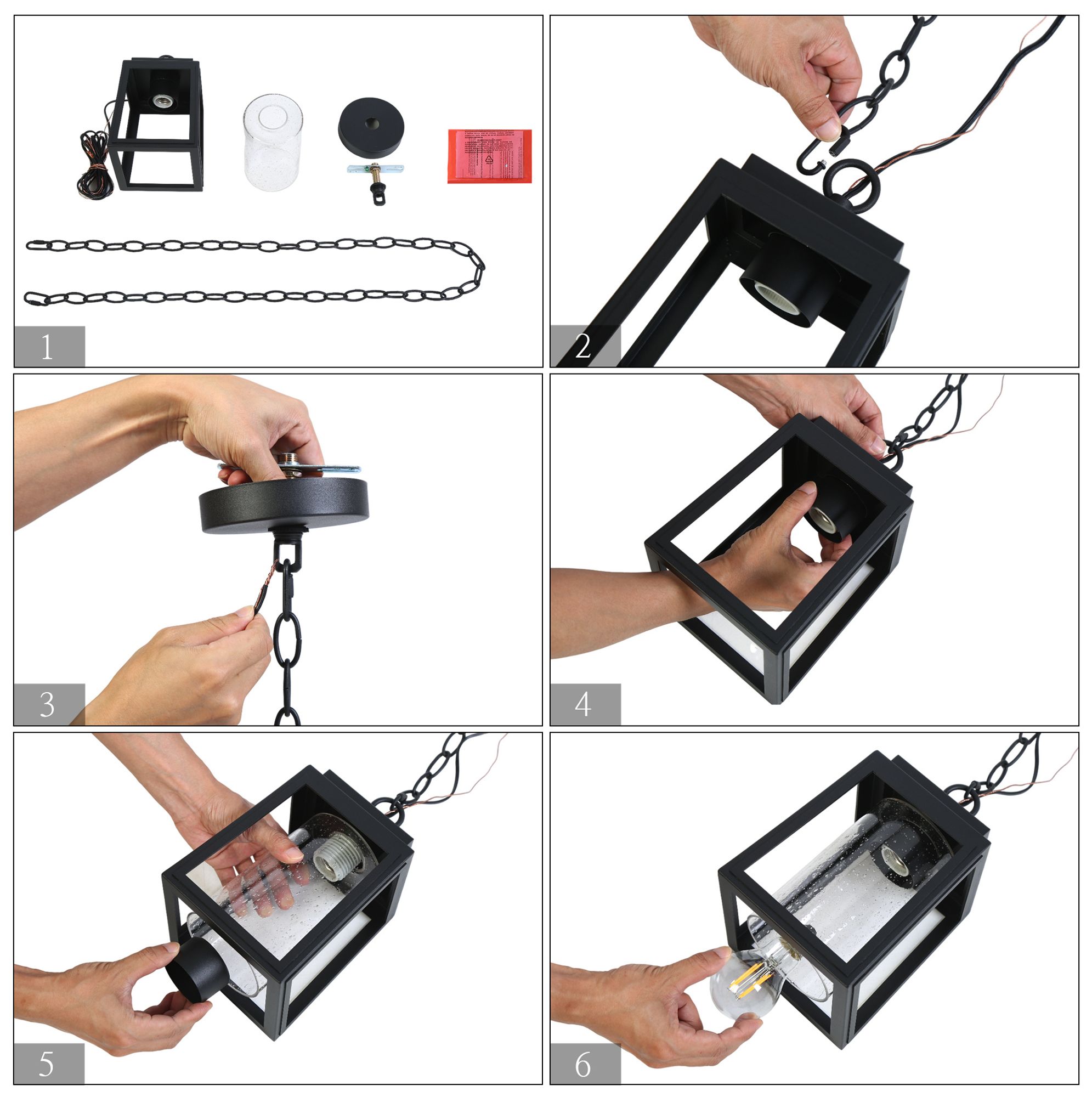 Image 7 1-Light 5.9"W Rectangle Black Pendant Lights more views