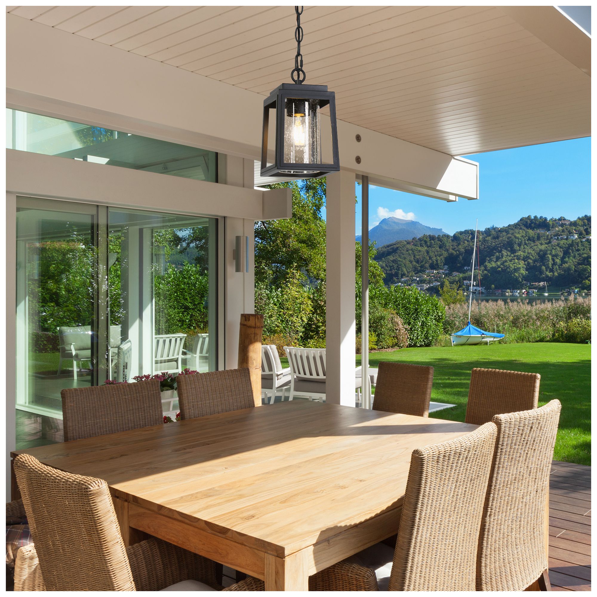 1-Light 5.9"W Rectangle Black Pendant Lights