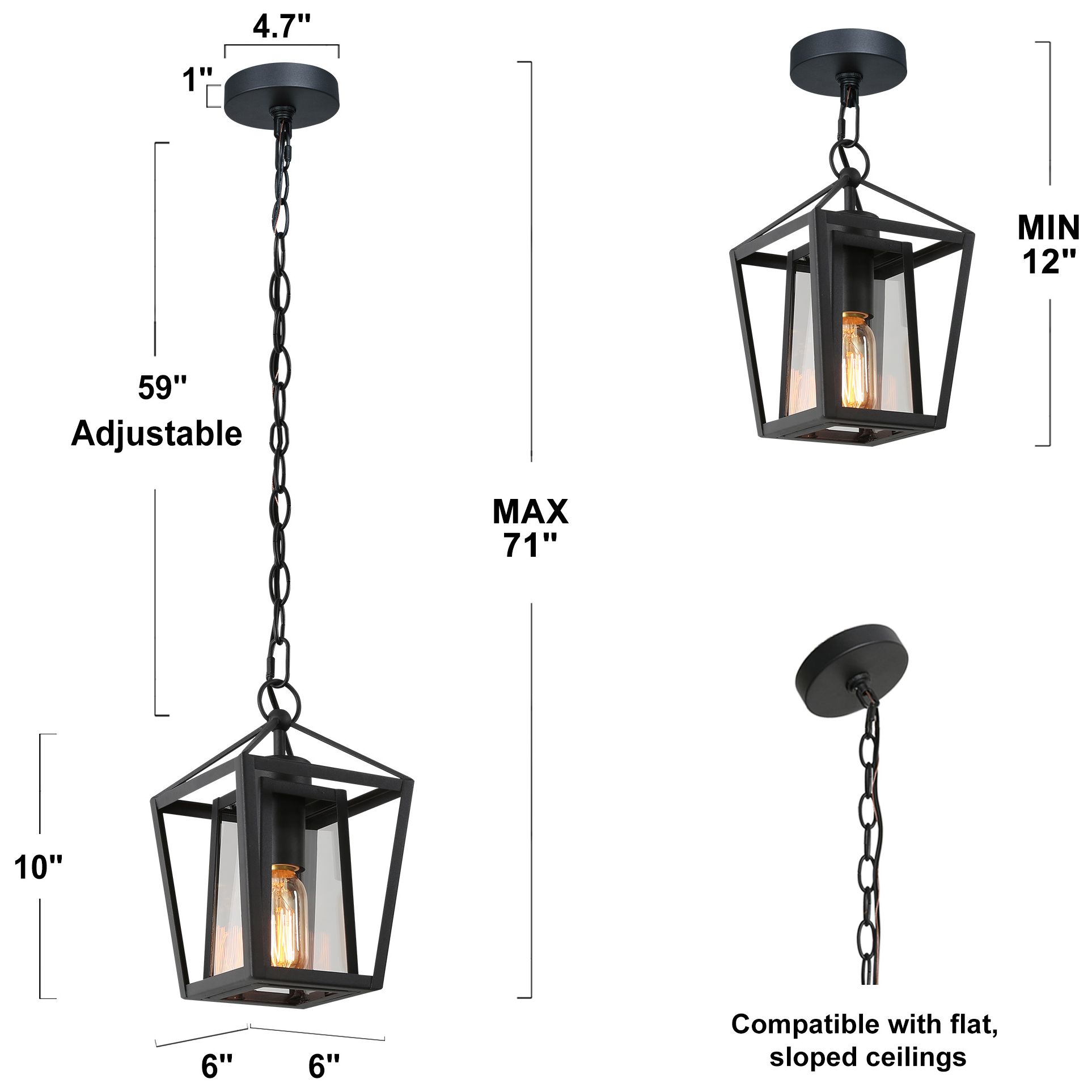 Image 5 1-Light 6.1"W Geometric Black Pendant Lights more views