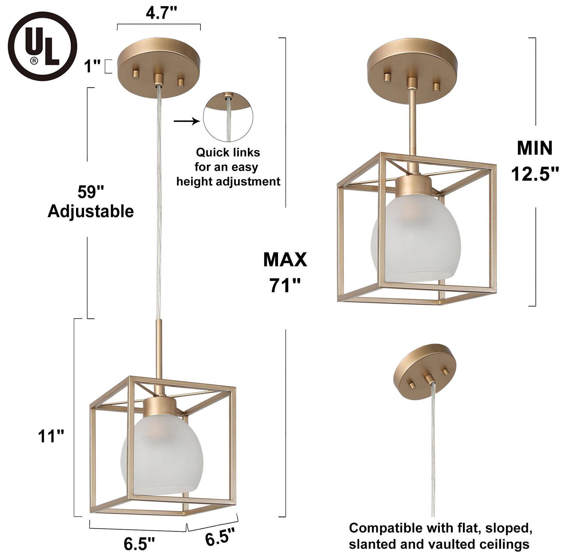 Image 5 1-Light 6.3"W Rectangle Dark Gold  Pendant Lights more views
