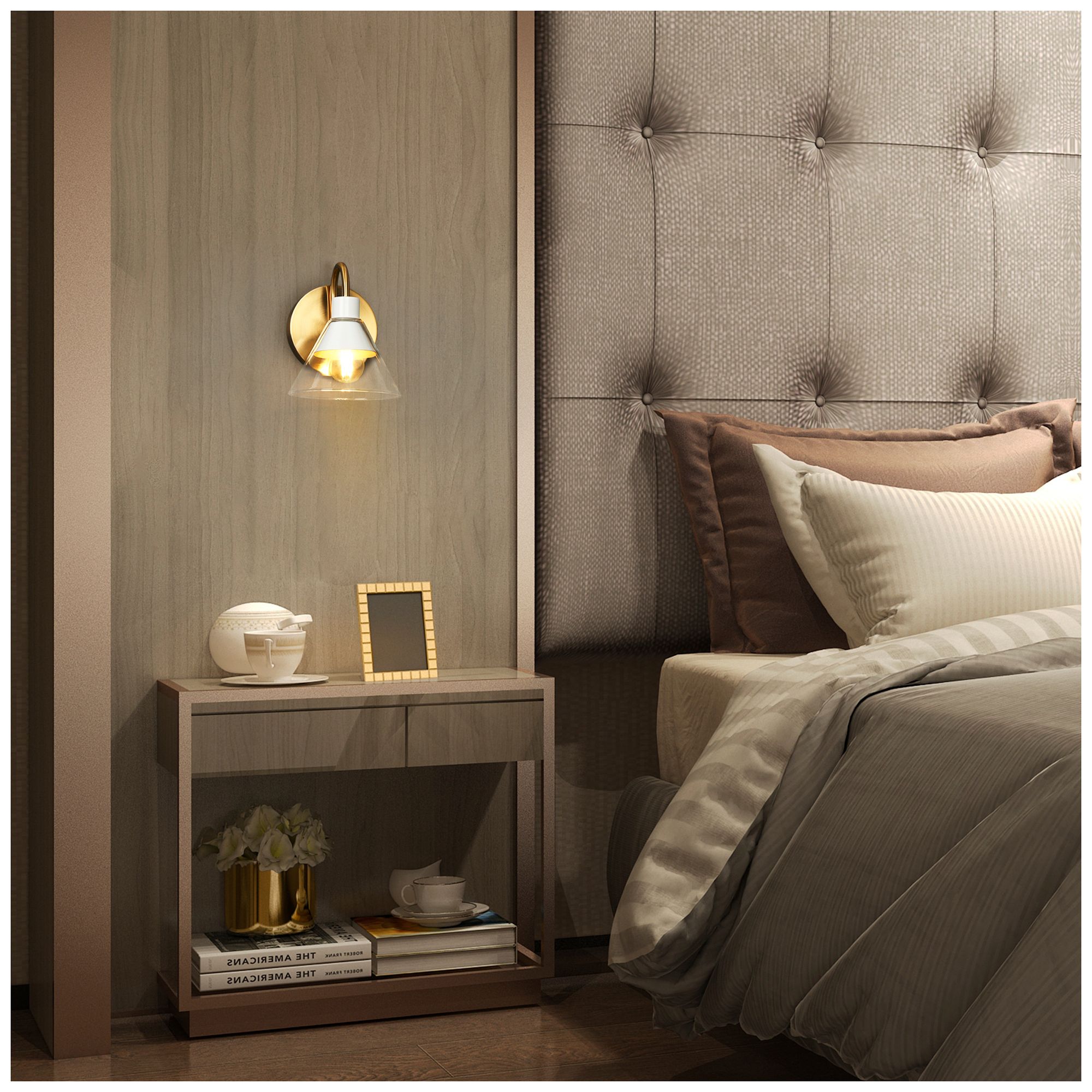 Image 7 1-Light 6.7"H Tapered White and Plated Brass Wall Lamp more views