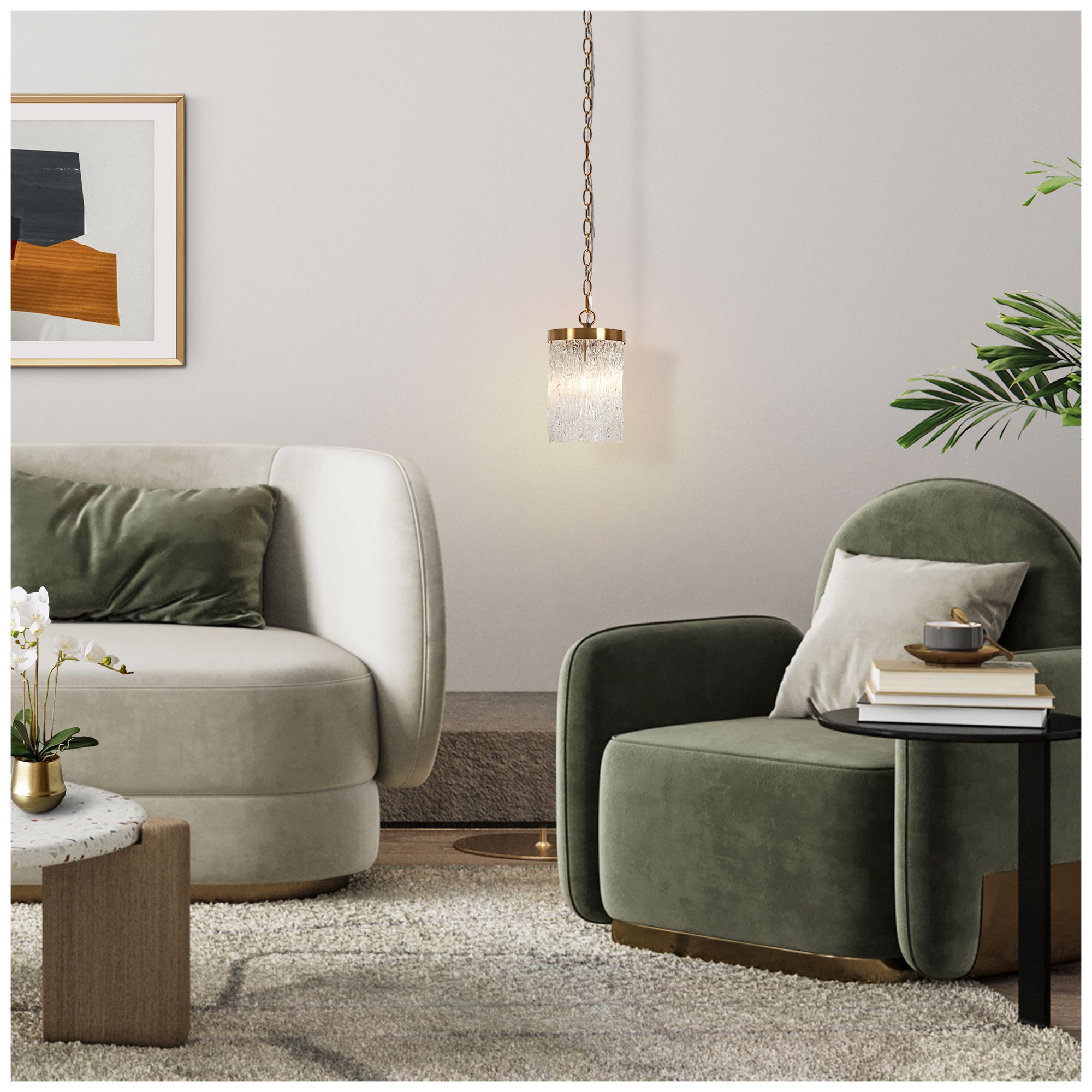 1-Light 6.9"W Cylinder Plated Brass Pendant Lights